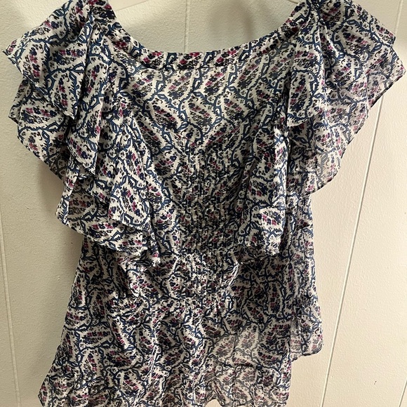 NWT ISABEL MARANT Etoile Madrana Print Flutter Sleeve Blouse Top - Blue White 4 - Picture 3 of 7